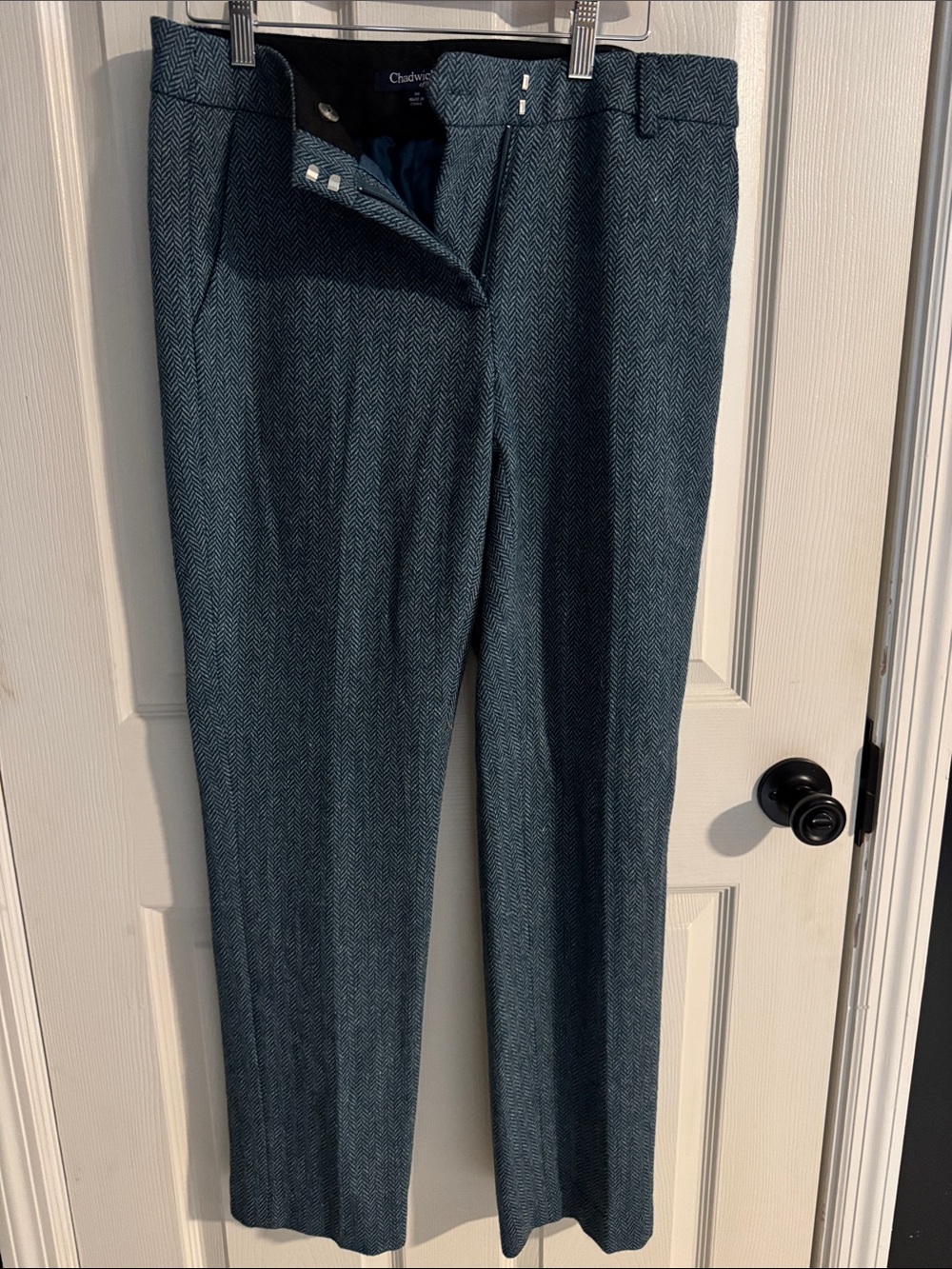 Chadwicks Wool Lined Teal Herringbone Dress Pants